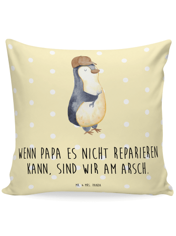Mr. & Mrs. Panda Deko Kissen Wenn Papa es nicht reparieren kann,... in Gelb Pastell