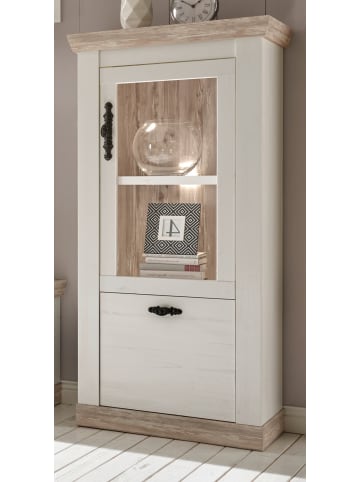 Furn.Design Vitrine Pinie weiß, Oslo Pinie Landhaus, Vitrinenschrank, 71 x 146 cm