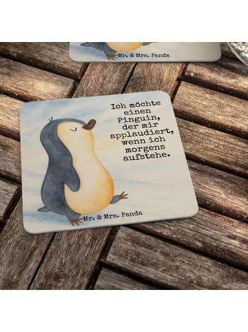 Mr. & Mrs. Panda Bierdeckel Pinguin mHerzieren Design mit Spruch in Weiß