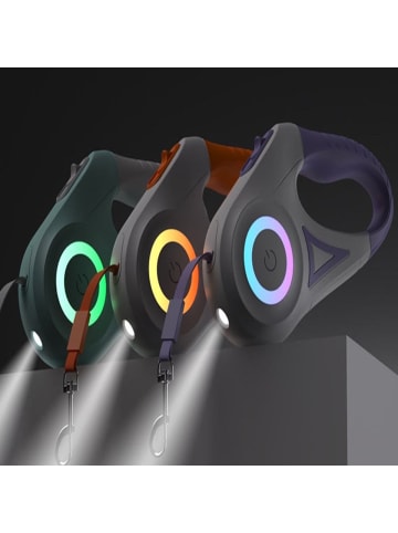 Rojeco Automatische Hundeleine 5m mit LED lila