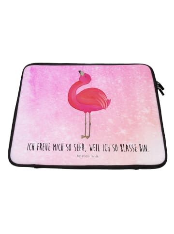 Mr. & Mrs. Panda Laptop Tasche Flamingo Stolz mit Spruch in Aquarell Pink