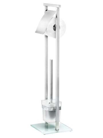 Wenko Toilettenpapierhalter und WC-Bürste mit Glasbehälter in Silbern, 18 x 73 x 18 cm