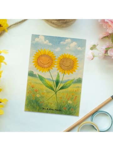 Mr. & Mrs. Panda Grußkarte Blume Sonnenblume Design ohne Spruch in Weiß