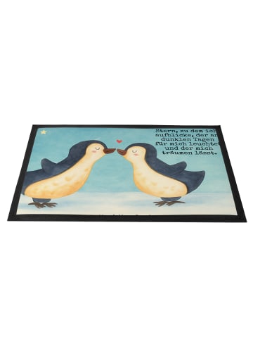 Mr. & Mrs. Panda Eingangsteppich Pinguin Liebe Design mit Spruch in Weiß