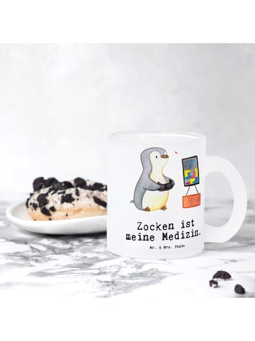 Mr. & Mrs. Panda Glas Pinguin Zocken mit Spruch in Transparent