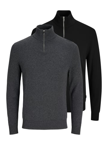Jack & Jones Troyer Emil Knit in Schwarz / dunkelgrau