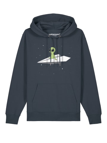 wat? Apparel Sweatshirt Alien on a paper plane in India Ink Grey