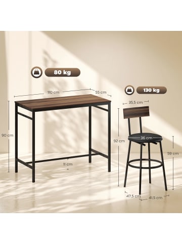 HOMCOM Bartisch Set-110L x 55B x 90H cm-Braun