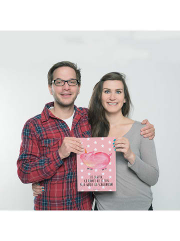 Mr. & Mrs. Panda Poster Einhorn Schwein mit Spruch in Rot Pastell