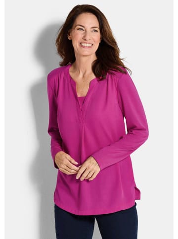 GOLDNER Kurzgröße:  Blusenshirt Elegantes Chiffonshirt, Jersey-Details in beere