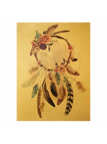 WALLART Leinwandbild Gold - Traumfänger mit Rosen und Federn in Creme-Beige