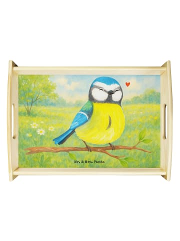 Mr. & Mrs. Panda Holz Tablett Vogel Blaumeise Design ohne Spruch in Weiß
