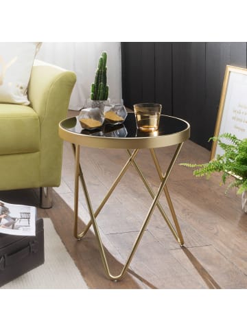 KADIMA DESIGN Beistelltisch | Glas, Metall, 42x46x42cm, Schwarz/Gold, Rund in Gold