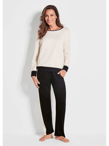 GOLDNER Kurzgröße: Sportive, bequeme Viskose-Stoffhose in schwarz / beige