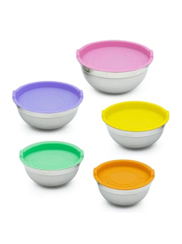 Intirilife Rührschüsseln 5er Set Edelstahl mit luftdichten Deckeln Salatschüssel in Bunt