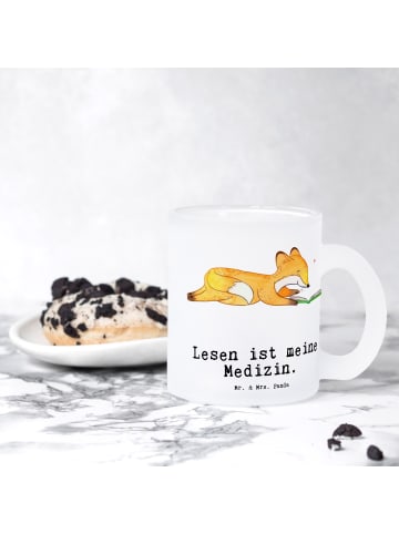 Mr. & Mrs. Panda Teeglas Fuchs Lesen mit Spruch in Transparent