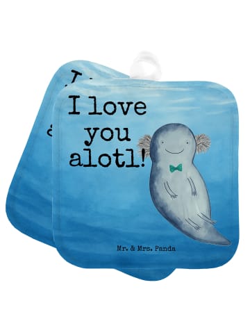 Mr. & Mrs. Panda Ofenhandschuhe Axolotl Liebe Design mit Spruch in Weiß