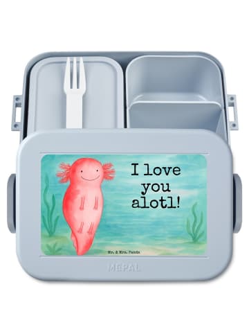 Mr. & Mrs. Panda MEPAL Bentobox Axolotl Liebe Design mit Spruch in Blau Pastell