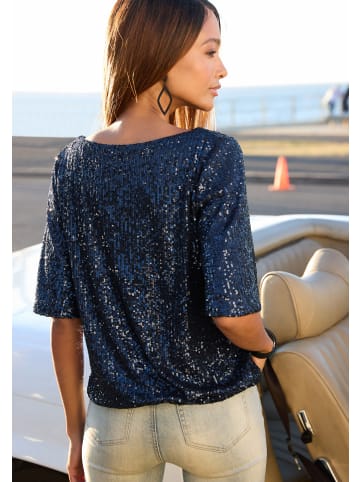 LASCANA Paillettenshirt in dunkelblau