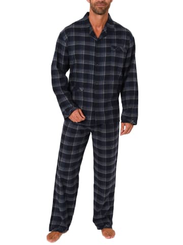 NORMANN Flanell Pyjama Schlafanzug langarm zum durchknöpfen - 50062 in marine