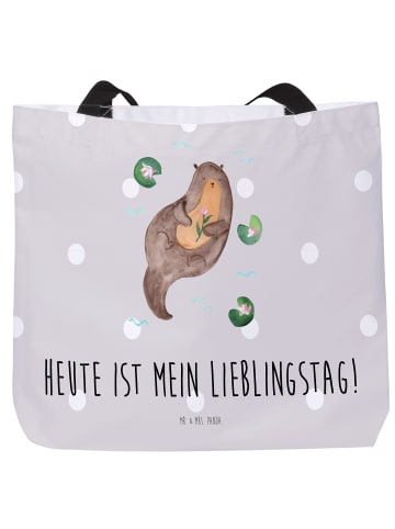 Mr. & Mrs. Panda Strandtasche Otter Seerose mit Spruch in Grau Pastell
