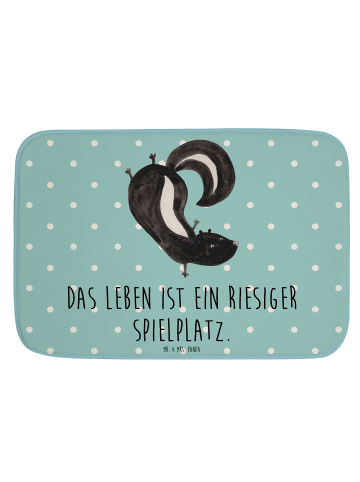 Mr. & Mrs. Panda Badteppich Stinktier Handstand mit Spruch in Türkis Pastell
