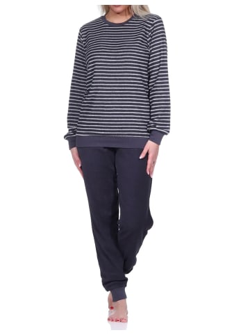 NORMANN Frottee Pyjama langarm Schlafanzug Bündchen Streifen - 75920 in dunkelgrau
