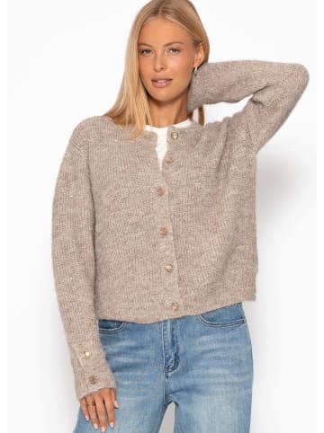 SASSYCLASSY Cardigan mit Pailletten und Lurex in Taupe