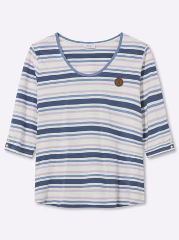 sheego 3/4-Arm-Shirt in ecru-rauchblau-geringelt