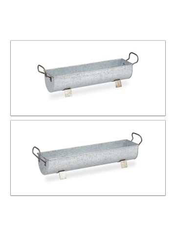 relaxdays 2er-Set: Blumenkasten Dachrinne in Silber