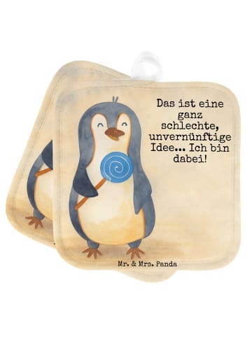 Mr. & Mrs. Panda Potholder Pinguin Lolli Design mit Spruch in Weiß