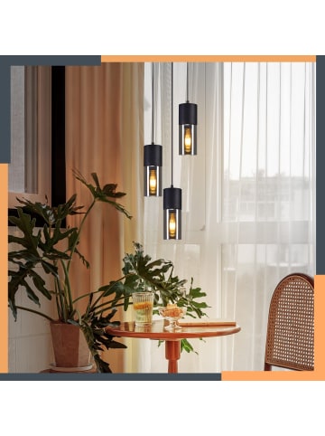 ZMH Pendelleuchte 3-flammige E27 in Schwarz Glas rund Metall Pendellampe