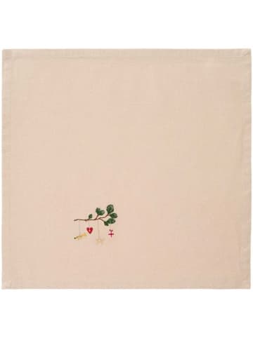 IB Laursen Stoffserviette TRADITION Natur KIEFERNZWEIG mit WEIHNACHTSSCHMUCK