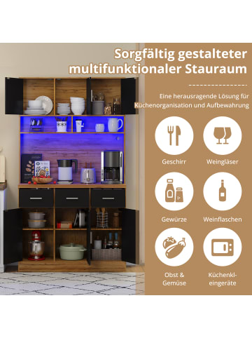 ABRIHOME Küchenschrank mit LED-Beleuchtung in Schwarz - 100x40x180cm