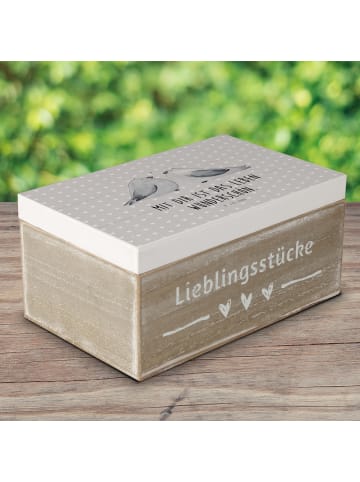 Mr. & Mrs. Panda Holzkiste Turteltauben Liebe mit Spruch in Grau Pastell