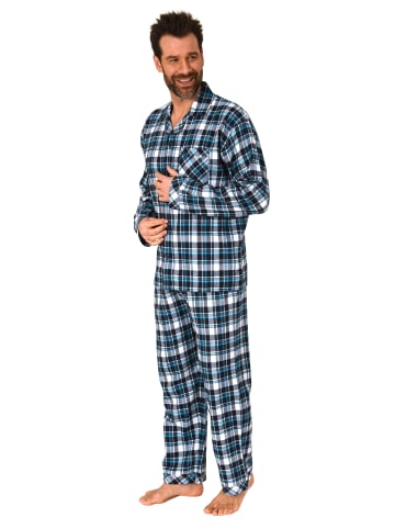 NORMANN Lange Flanell Schlafanzug Pyjama kariert - 76494 in marine