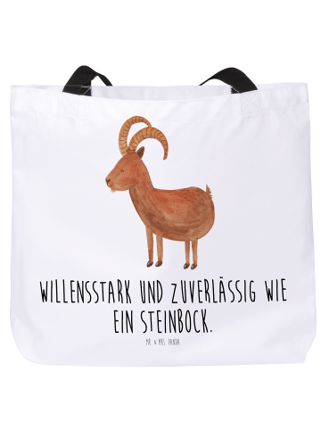 Mr. & Mrs. Panda Tote Bag Sternzeichen Steinbock mit Spruch in Weiß