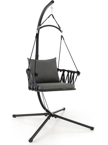 COSTWAY Hängesessel mit Gestell & Aufhängegurt bis 150kg in Grau