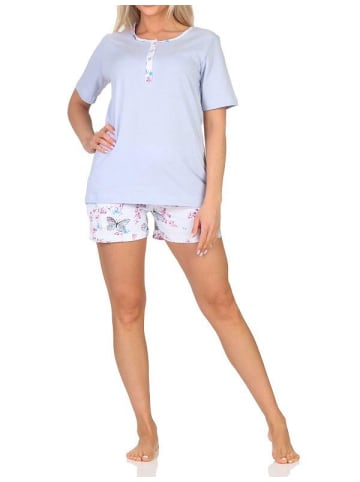 NORMANN Schlafanzug kurzarm Shorty floraler Print in hellblau