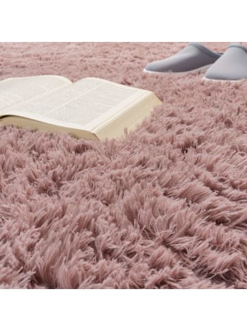 KADIMA DESIGN Hochflor Teppich Shaggy waschbar Unifarben Schlafzimmer in Rosa