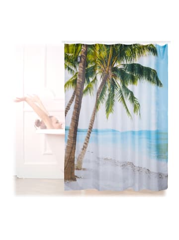 relaxdays Duschvorhang Strand in Bunt - (L)180 x (B)180 cm