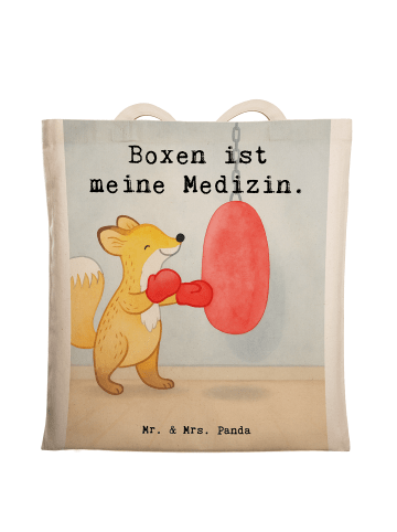 Mr. & Mrs. Panda Jutebeutel Fuchs Boxen Design mit Spruch in Weiß