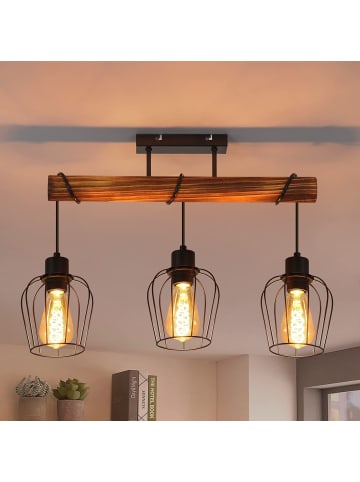 ZMH Deckenleuchte 3-flammige E27 in schwarz holz und Metall höhenverstellbar