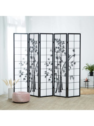Homestyle4u 5-tlg. Paravent in Schwarz 220x179
