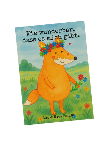 Mr. & Mrs. Panda Ansichtskarte Fuchs Blumen Design mit Spruch in Weiß