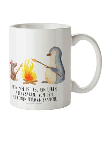 Mr. & Mrs. Panda Becher Pinguin Lagerfeuer mit Spruch in Weiß