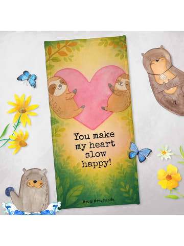 Mr. & Mrs. Panda Handtuch Faultiere Herz Design mit Spruch in Weiß