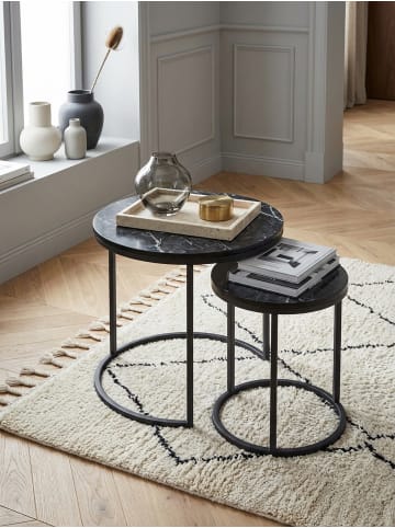 KADIMA DESIGN Design Beistelltisch 2er Set Marmor Optik Rund, Couchtisch in Schwarz