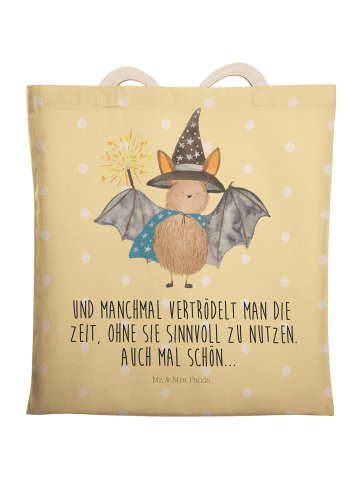 Mr. & Mrs. Panda Henkeltasche Fledermaus Zauberer mit Spruch in Gelb Pastell
