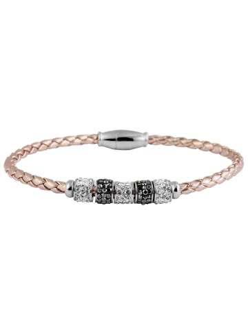 Adeliás Damen Armband aus Leder mit Strass Steinchen 19 cm in schwarz